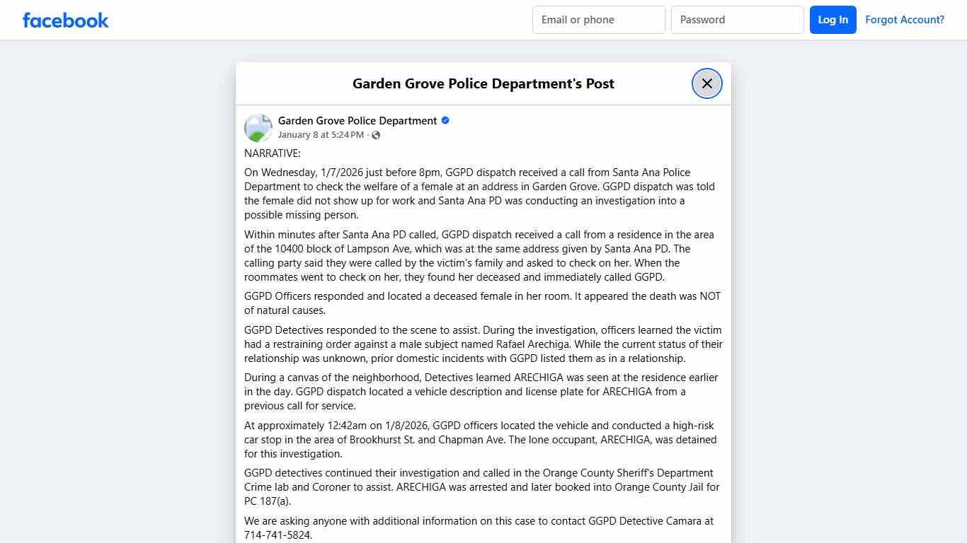 NARRATIVE: On Wednesday,... - Garden Grove Police Department Facebook