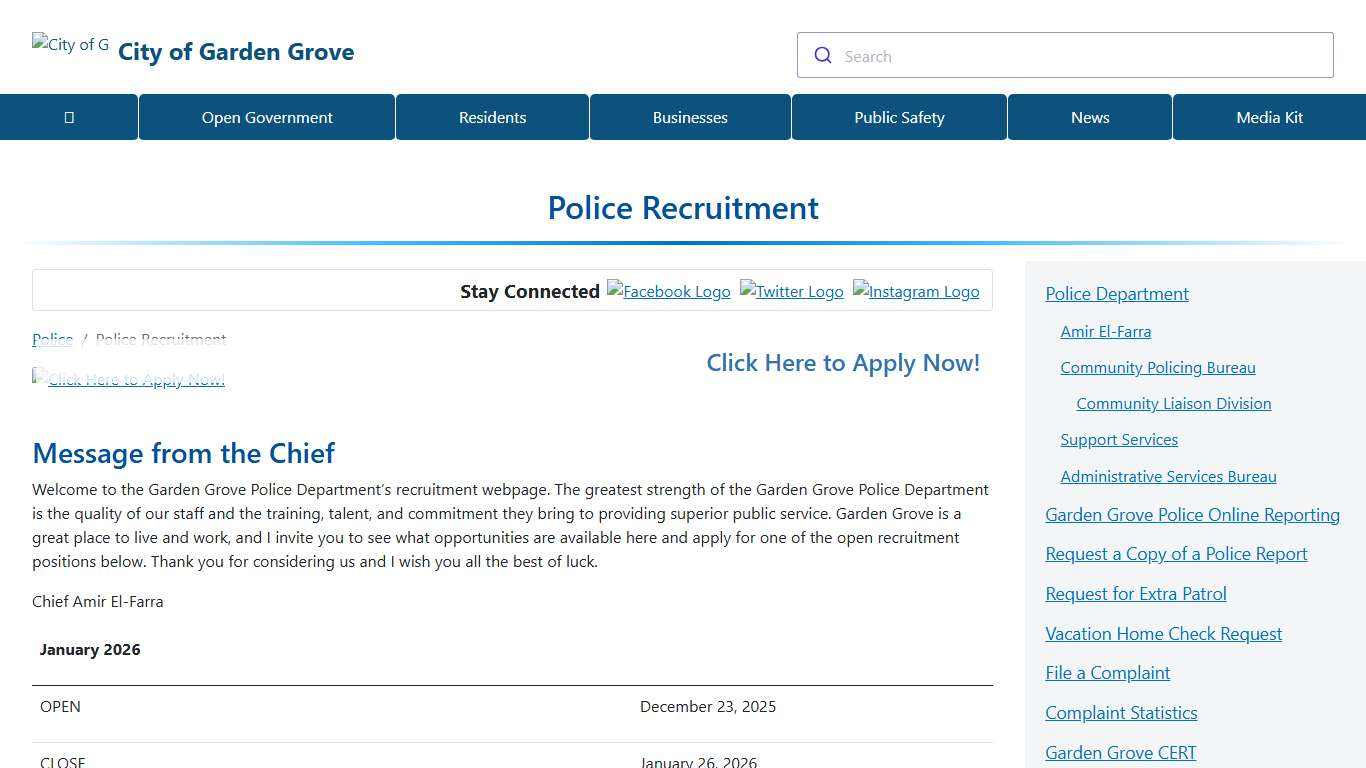 Police Recruitment City of Garden Grove