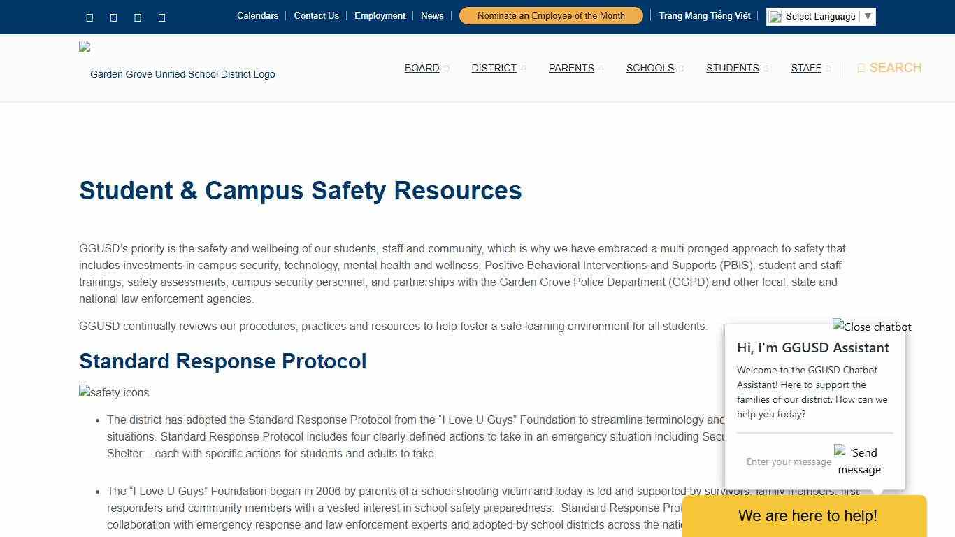 School Safety Garden Grove Unified School District