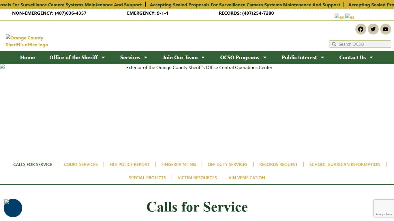 Calls for Service – Orange County Sheriff's Office